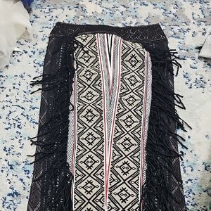 Byron Lars Black and White Geometric Fringe Skirt